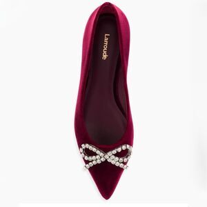 NEW Larroude Lee Crystal-Embellished Bow Velvet Ballet Flats 7.5